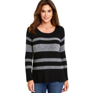 Cindy Crawford Black/gray stripes with metallic silver lightweight sweater